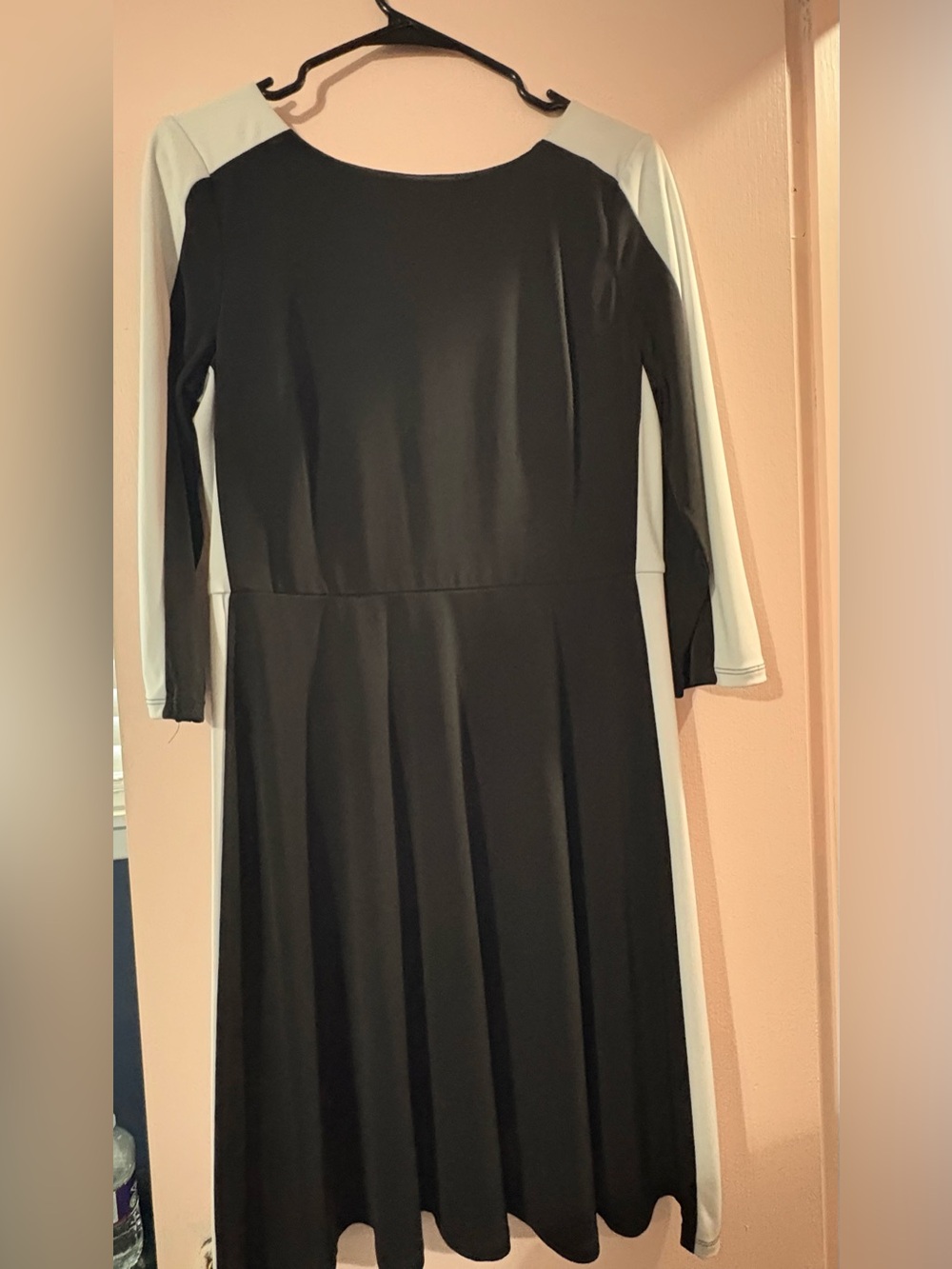 Glamour Black Dress with White Panels - Long Sleeve A-Line